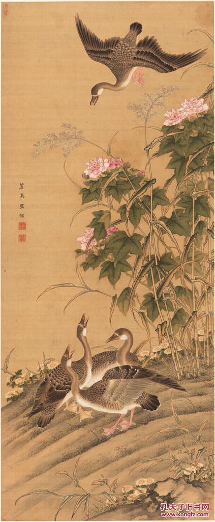 明-丘鉴-芙蓉芦雁图(安徽博物馆)-绢本-67.9x164.5