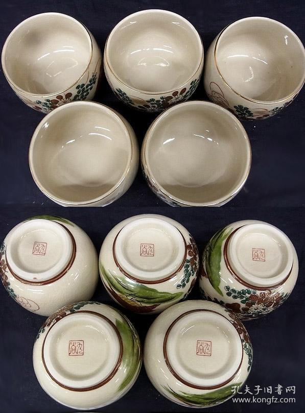 日本九谷烧煎茶道具描金花鸟纹茶壶茶盏杯全套文古玩急须汤吞陶瓷器