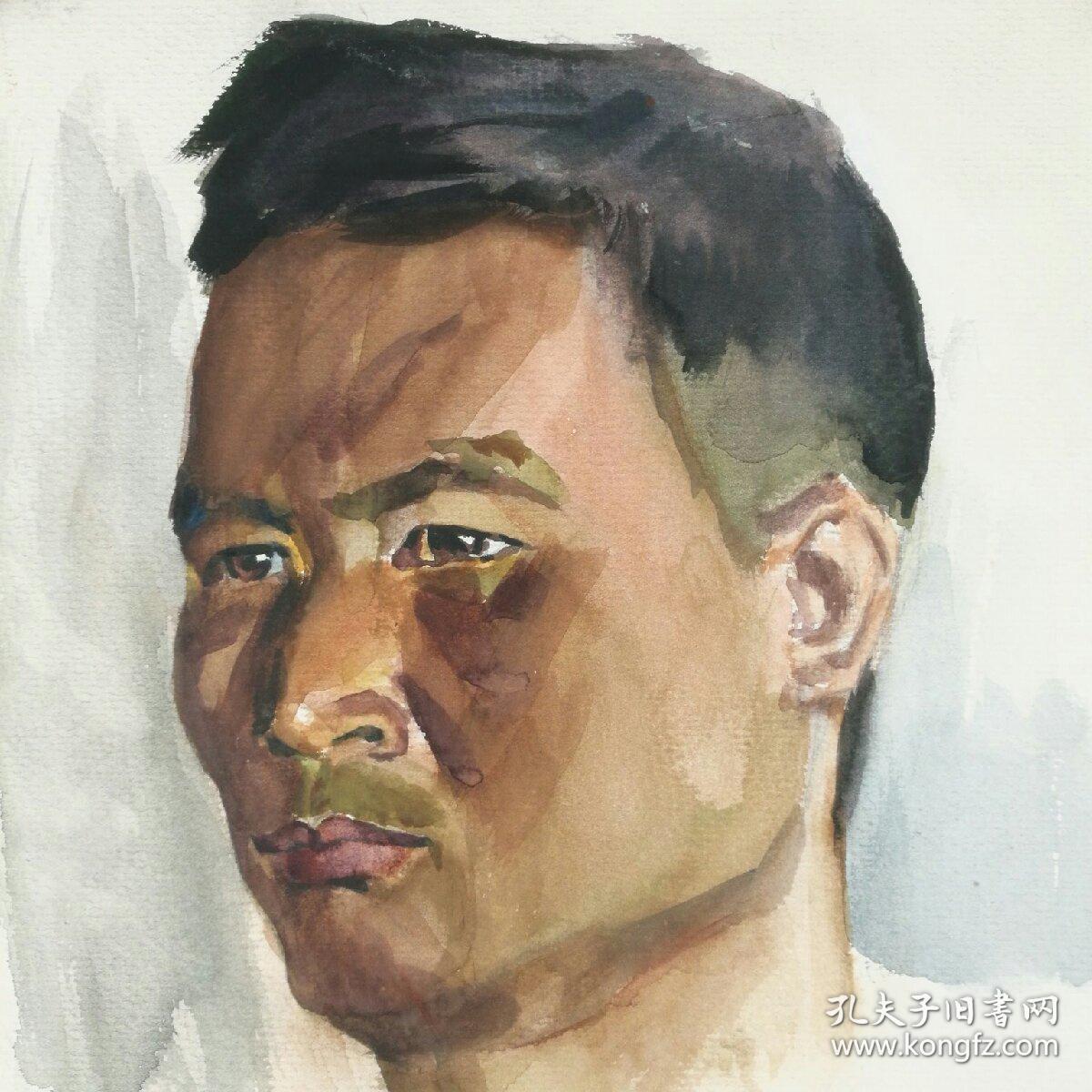 保真字画 八十年代 【佚名】 水彩画《男头像》二幅合