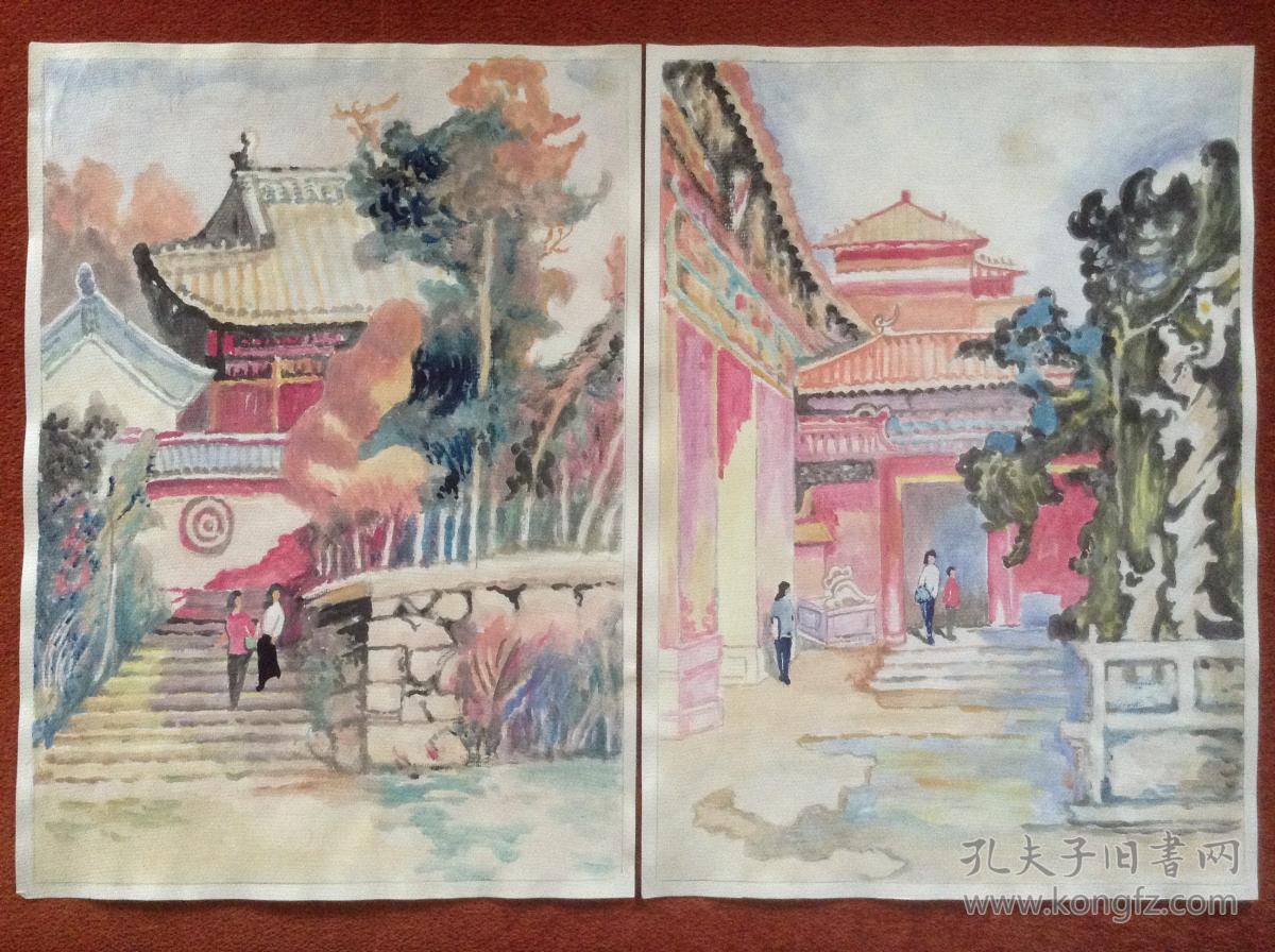《水彩画》36幅合售,圆明园,城隍庙,水乡,白宫,大本钟