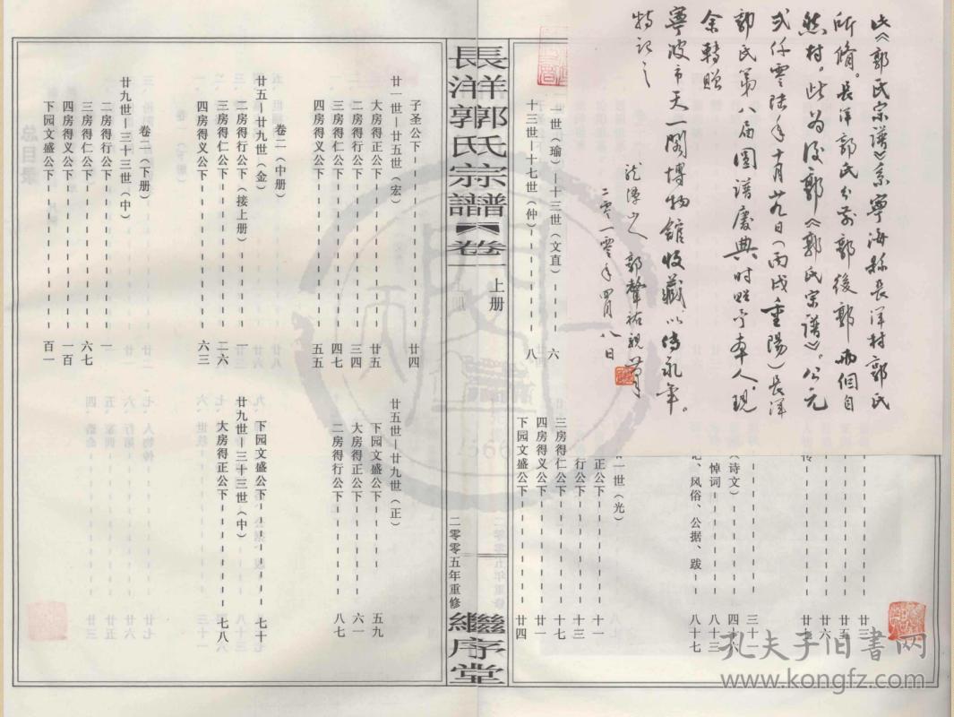 郭氏宗谱【继序堂】 浙江宁海长洋 瑜公支 五本二卷 16开 500页 2006