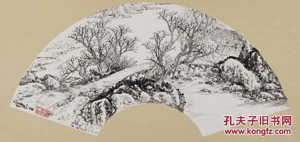 水墨山水画 扇面卡纸镜片22(寄作品不带框)