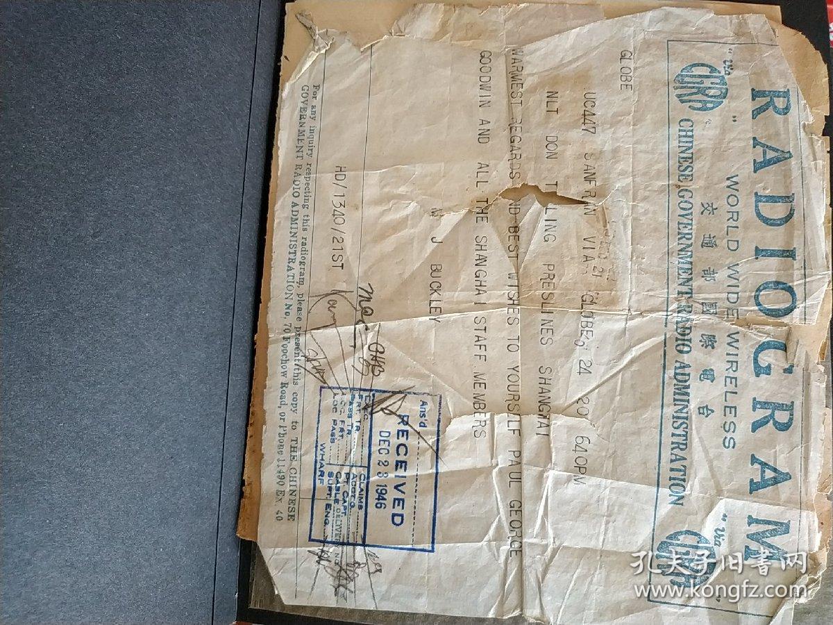 印章签名等共34张,第一手原始电报票证英文为