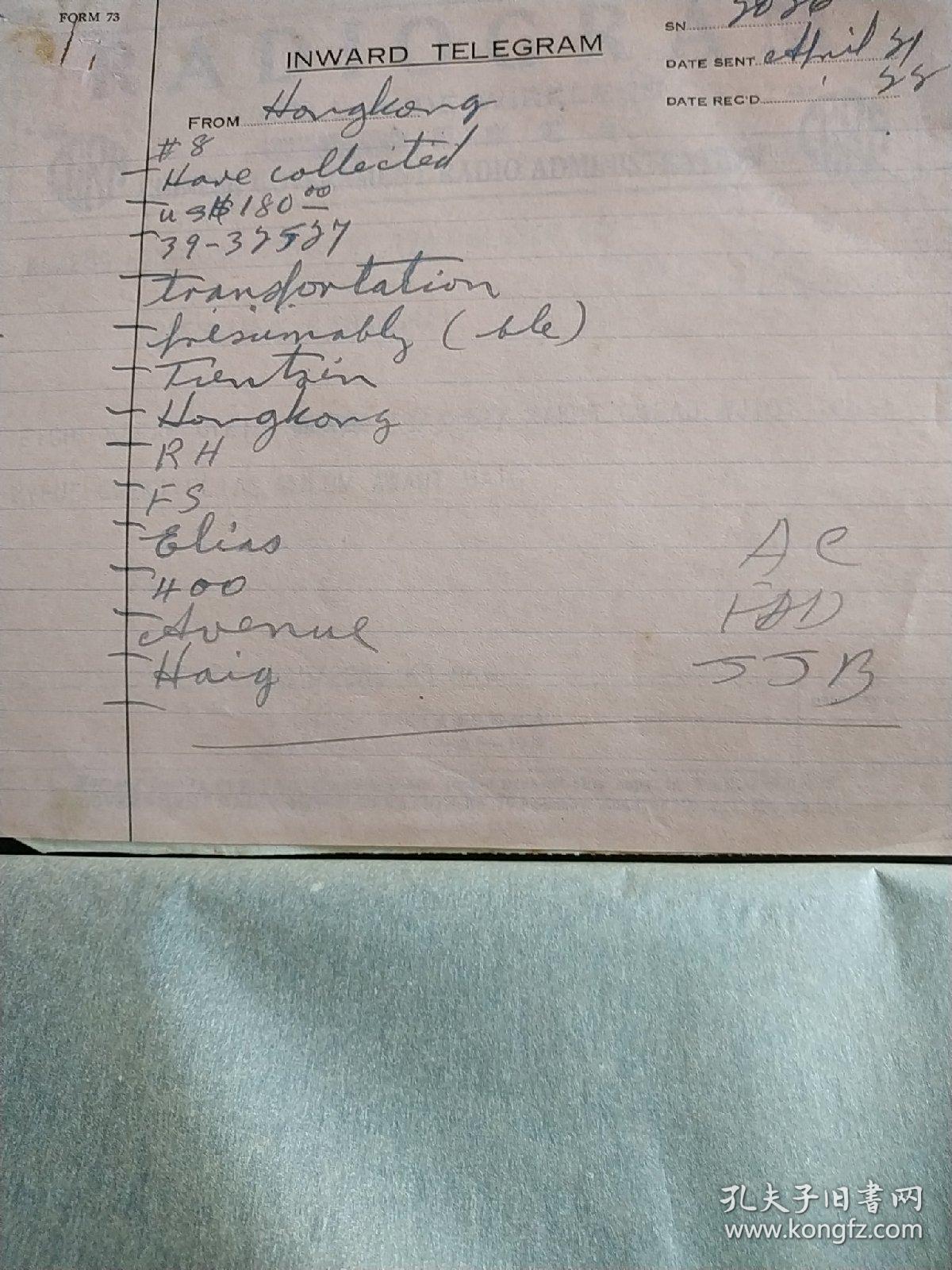 印章签名等共34张,第一手原始电报票证英文为