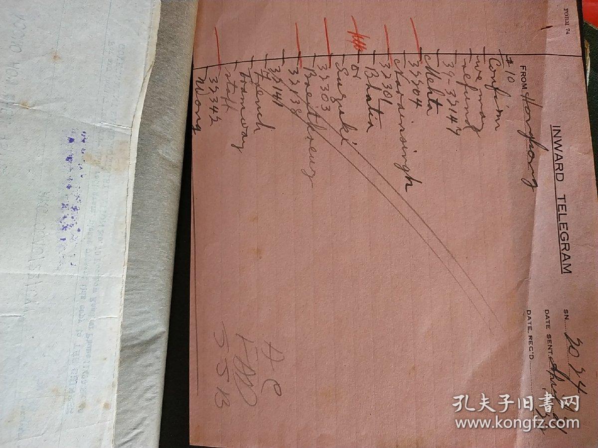 印章签名等共34张,第一手原始电报票证英文为