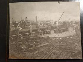 清末香港1906年台风尖沙咀沉没船舶老照片一张
