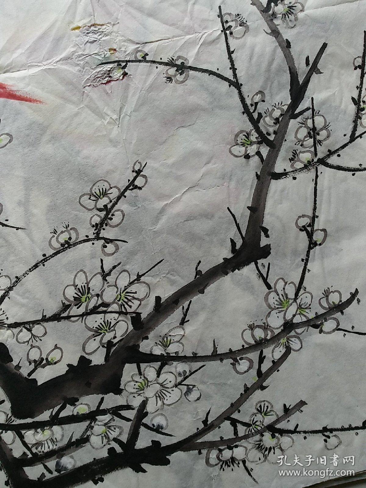 梅花喜鹊图(无落款,宣纸手绘,四尺斗方)