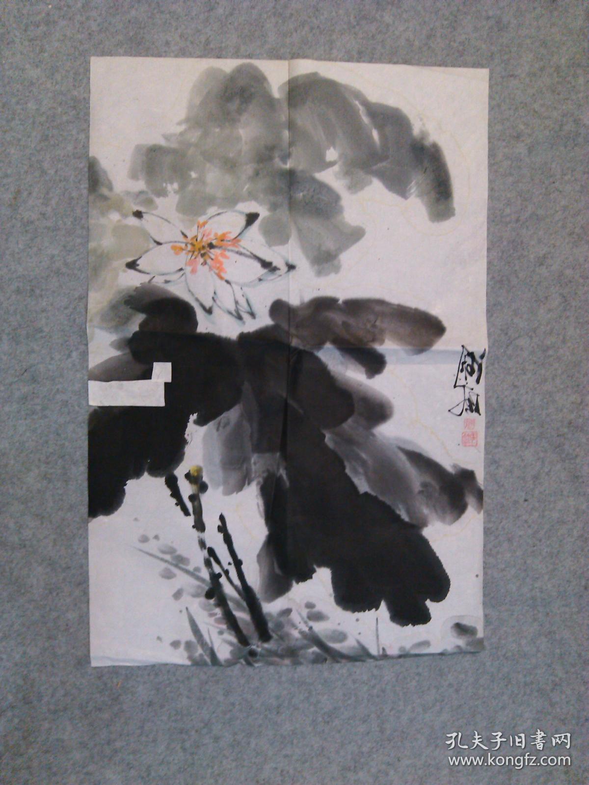 国画花鸟画画心 写意荷花 手绘原稿真迹