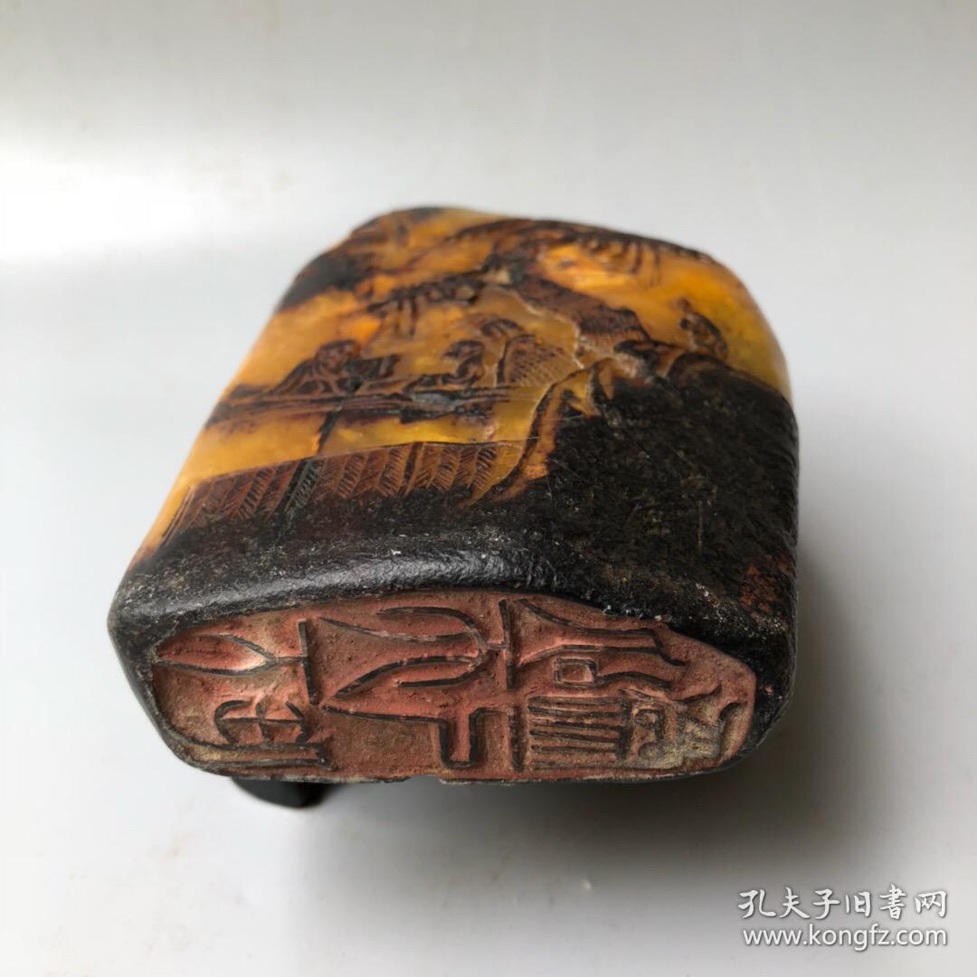 寿山石乌鸦皮田黄石印章摆件