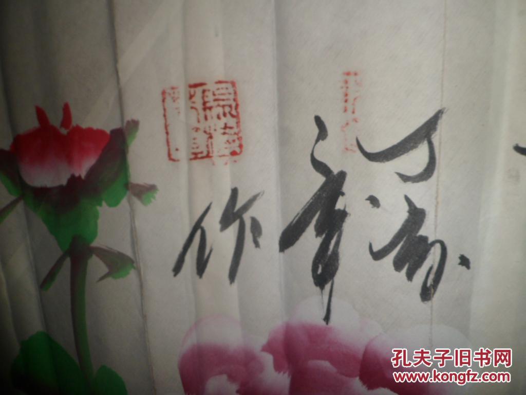 画家马桂芳大幅牡丹扇挂《花开富贵》