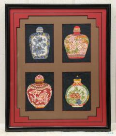 创意挂画 染织品4枚 日本制作 中国瓷瓶 民国风旧物