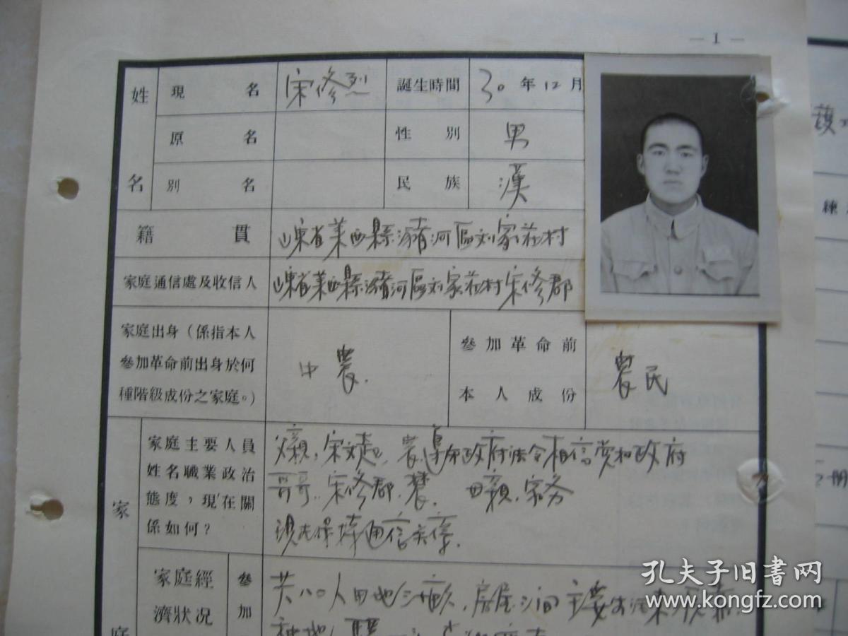 航空学校个人档案9张