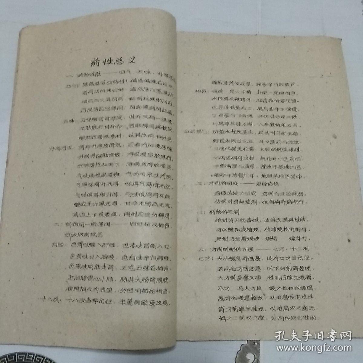 常用中药与方剂歌诀 1959年老油印合页本
