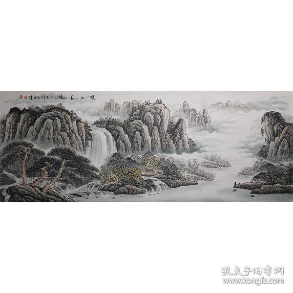 【溪山春晓】张健六尺横幅山水画作品