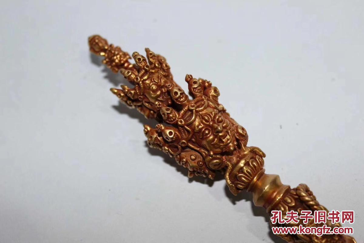 尼泊尔紫铜纯手工鎏金金刚降魔杵 润招财纳福辟邪 寺院圣物 包浆老道