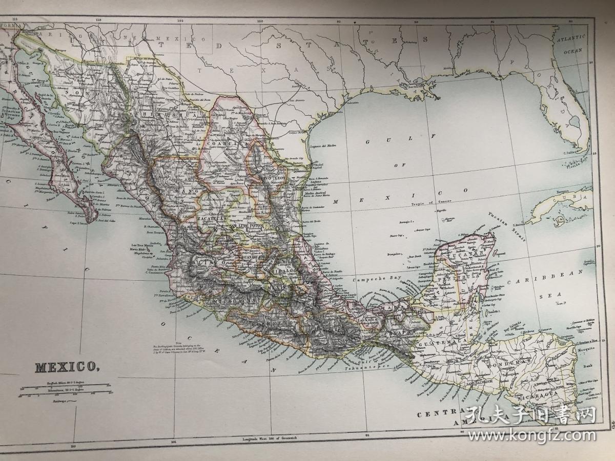 1895年 墨西哥地图 非常精美 33*45cm