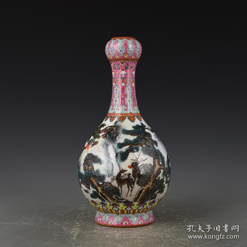 清乾隆珐琅彩鹿鹤同春蒜头瓶