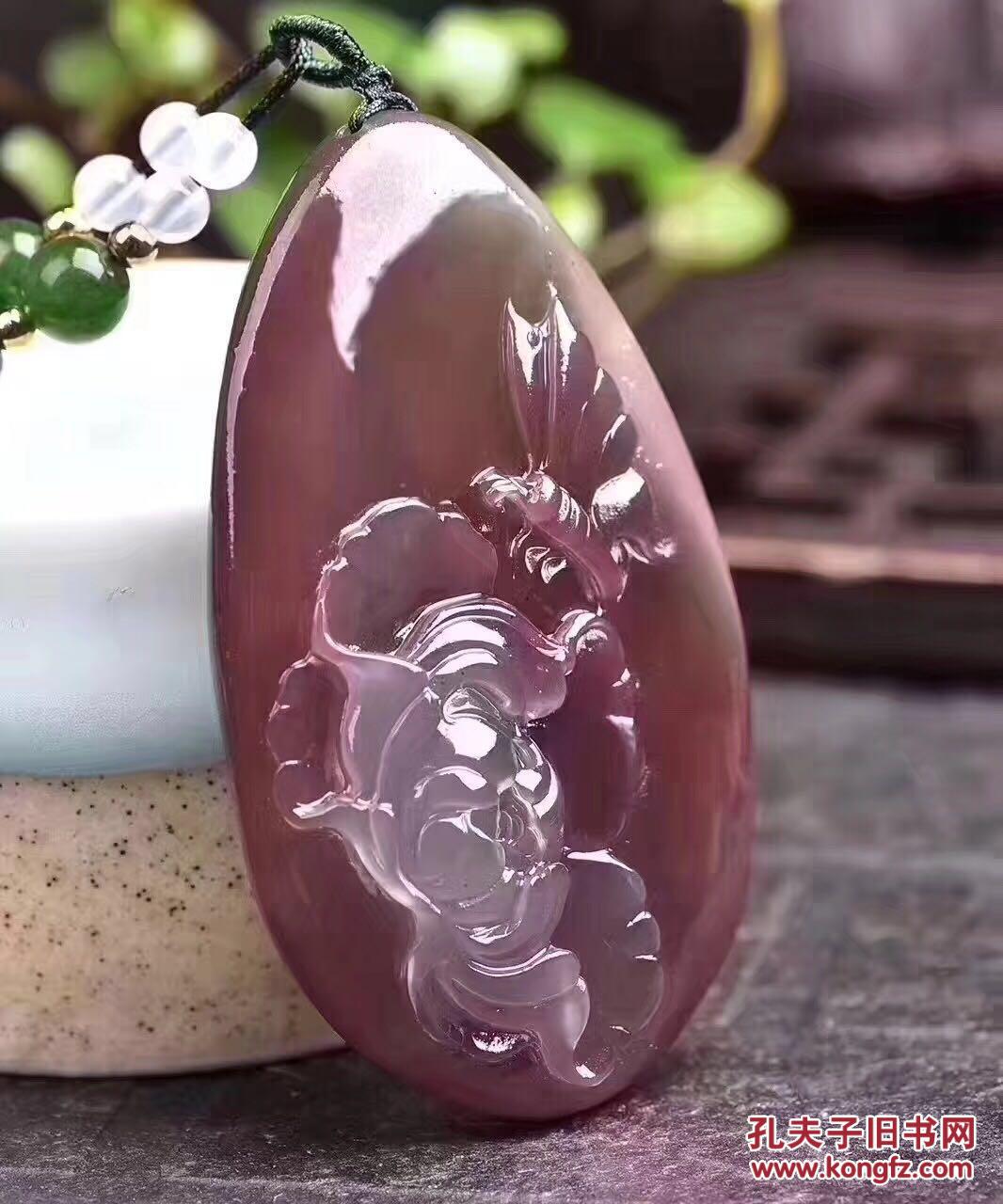 紫绿玛瑙精雕蝶恋花 吊坠奢华大气