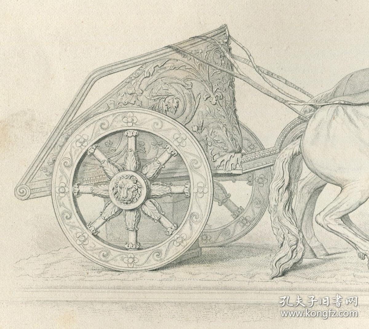 1876年钢版画 《二轮马车》31×22.5厘米