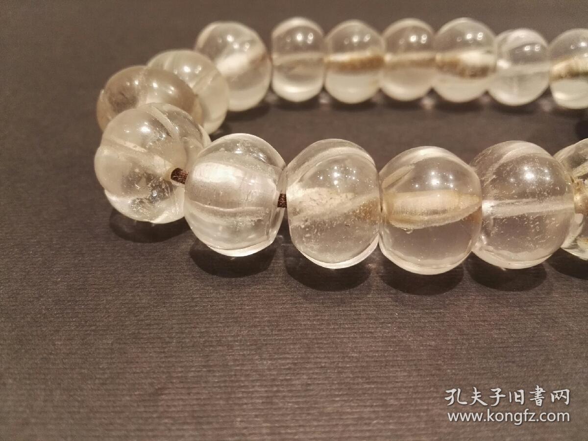 瓜棱形老水晶配老绿松石手串