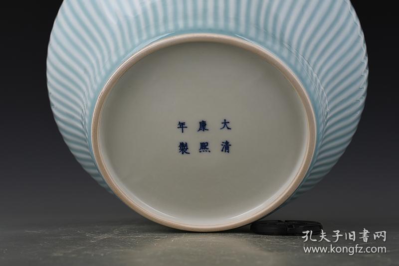 清康熙粉青釉菊瓣尊 古玩古董古瓷器