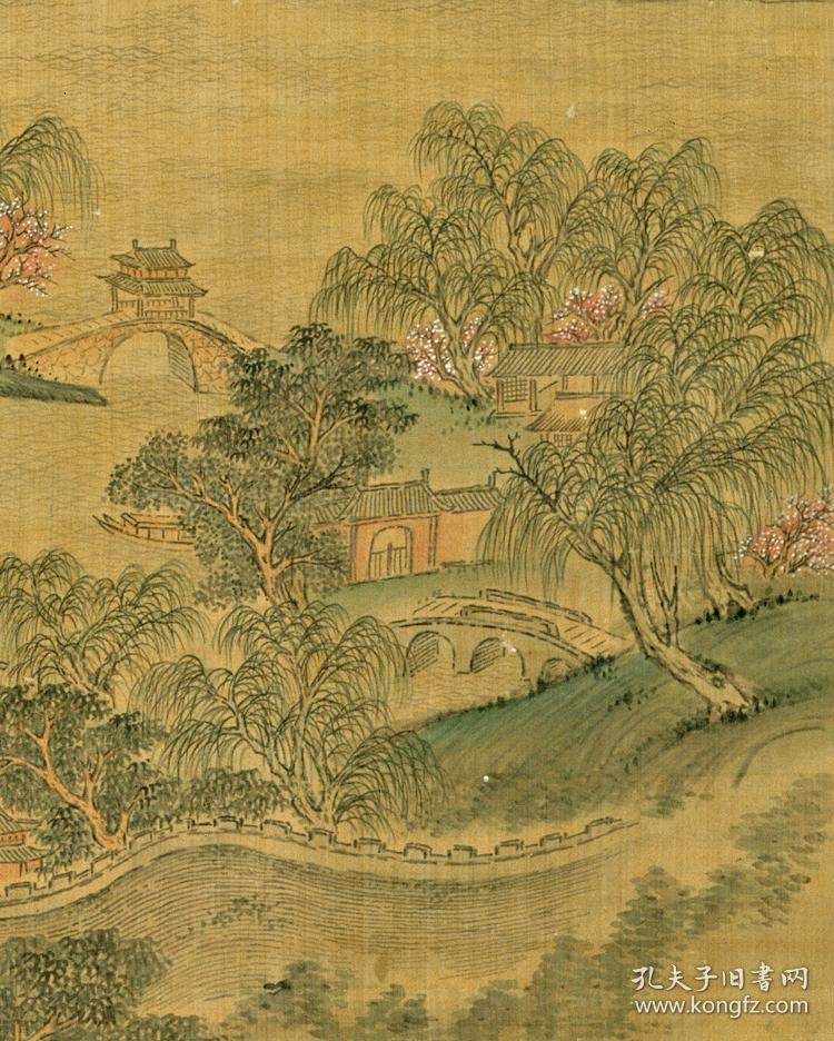 清 关槐 西湖图 105x105cm 绢本 国画宣纸绢布艺术微喷画芯 名画复制