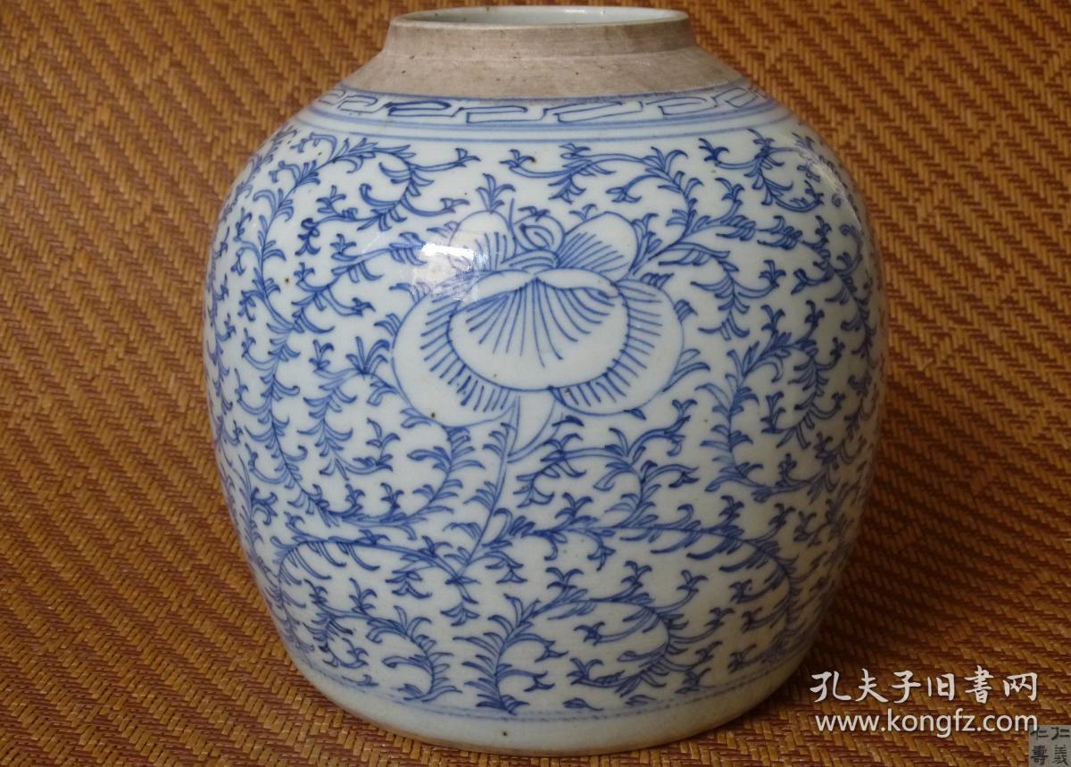 包真品清代青花老瓷器 清代细路青花缠枝莲罐 精品老窑文物收藏