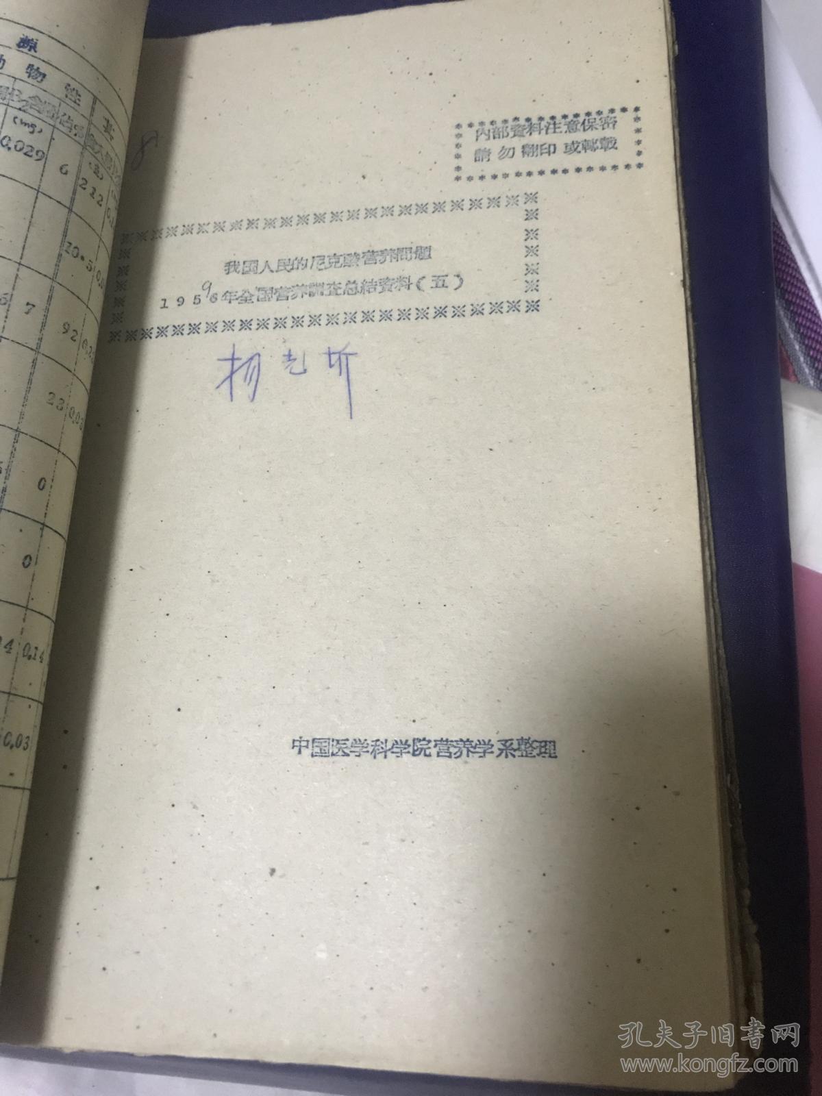 1959年全国营养调查总结资料110册10本合订热能摄取蛋白营养状况等10