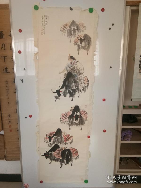 同一藏家收来的 北京著名画家 王明明 大尺幅水墨人物画 旧托裱 153x