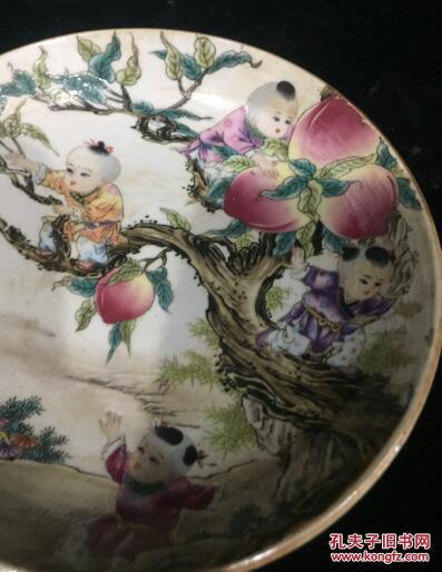 收来的民国老瓷器 粉彩五子祝寿盘 洪宁年制 童子祝寿
