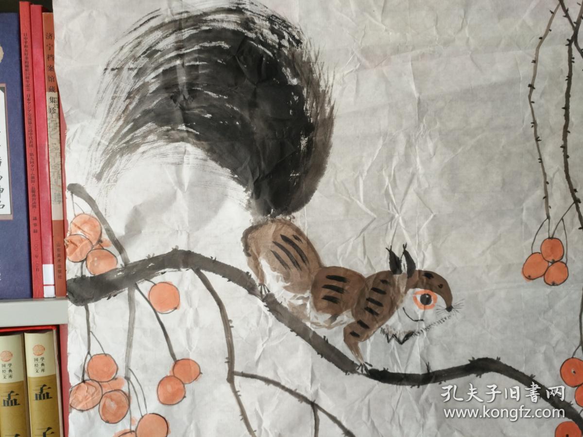 书法字画201804143佚名国画作品松鼠枇杷图四尺斗方长68厘米宽68厘米