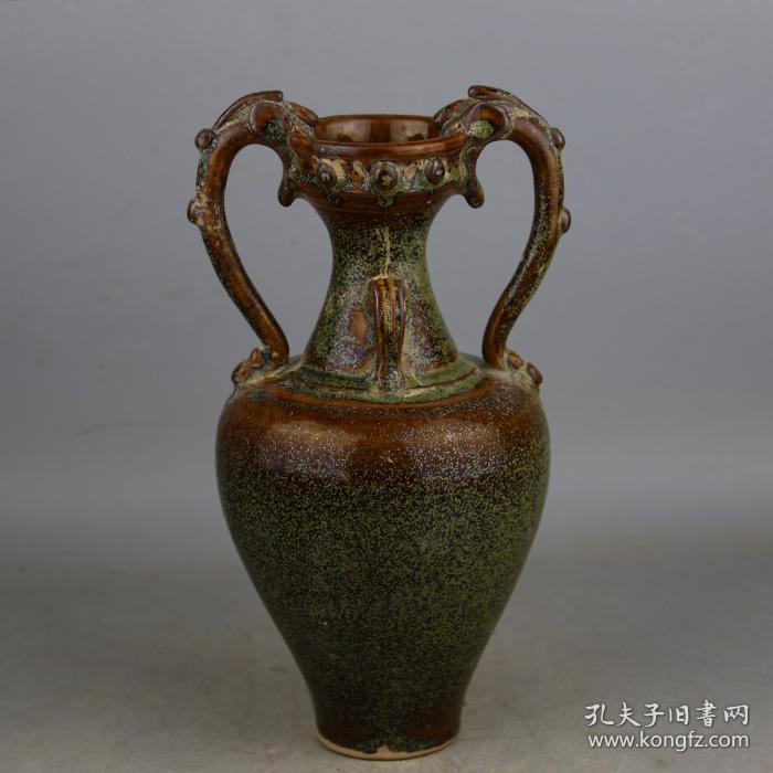 越窑茶叶末釉鼓钉双龙尊10
