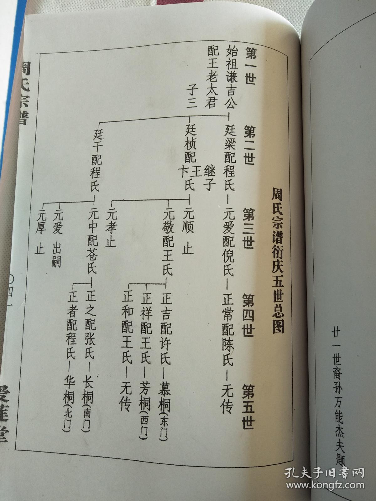 周氏家谱【爱莲堂】建湖周家灶 谦吉公支 双折页 16开
