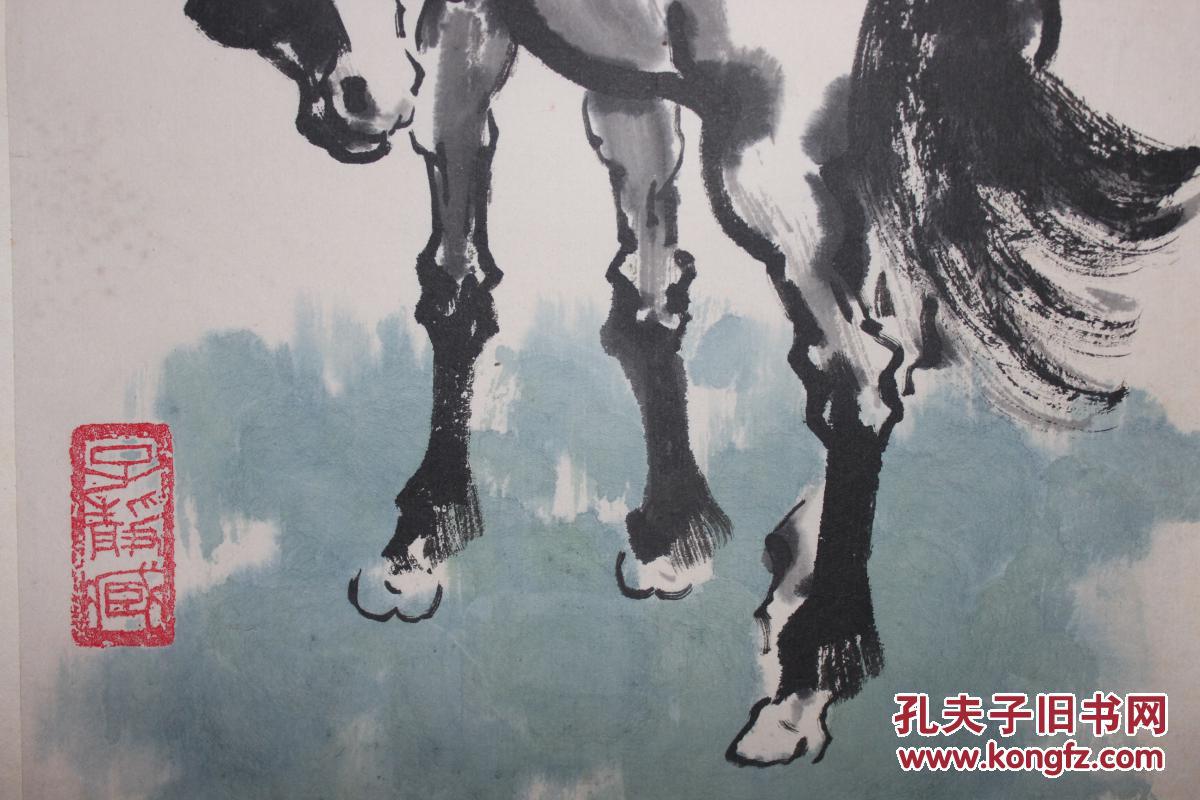 纸本册页 十开 草花纹缎面 七十年代装裱 包老 手绘非印刷品_徐悲鸿