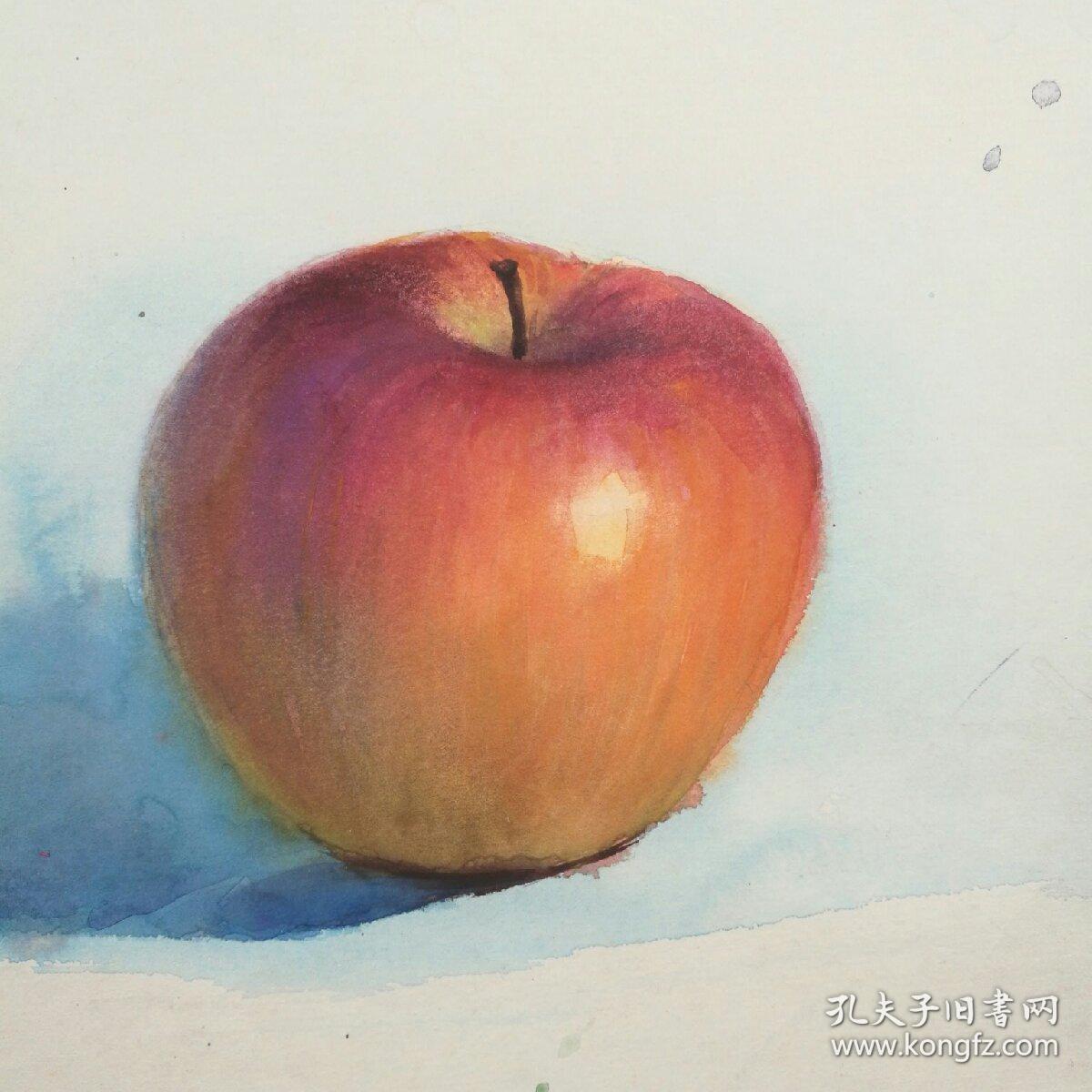 保真字画 八十年代【佚名】 水彩画《静物苹果》 二幅
