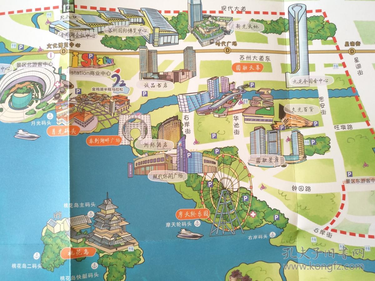 苏州市 金鸡湖景区 手绘地图 金鸡湖地图 苏州地图 苏州市地图