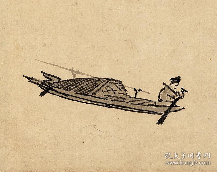 元 吴镇 芦滩钓艇图 39x65cm 纸本 国画宣纸绢布艺术微喷画芯 名画
