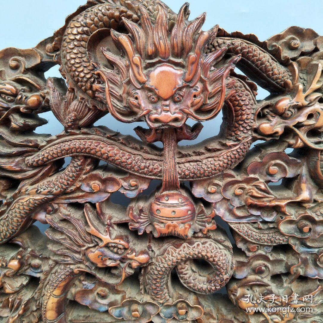 木雕屏风《九龙戏珠》大摆件尺寸如图,重4440克