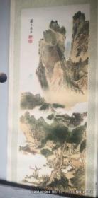 植绒画：竖轴 山水画二 戴文进法  80年代装饰画，产地河南