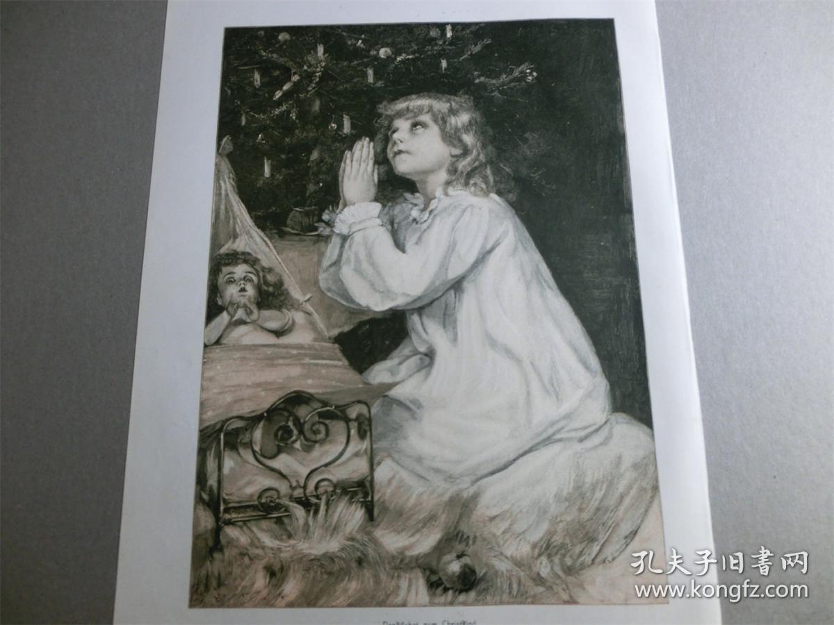 【现货 包邮】1890年套色木刻版画《在祈求上帝恩典的小女孩》(dank