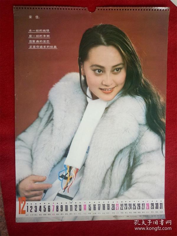 怀旧收藏 八十年代挂历单页 女演员 宋佳 尺寸53*37cm