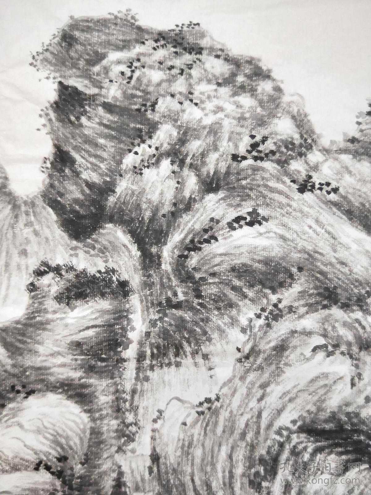 国画山水 水墨山水临摹元代画家王蒙《青卞隐居图》美协会员临摹作品