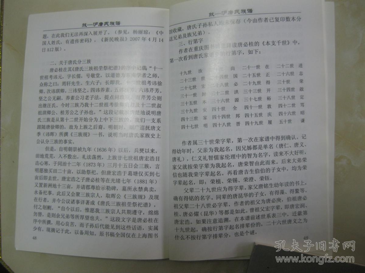 有:唐氏起源和唐朝前世系表;唐朝至南宋的族谱世系表;宋高宗南渡后迁
