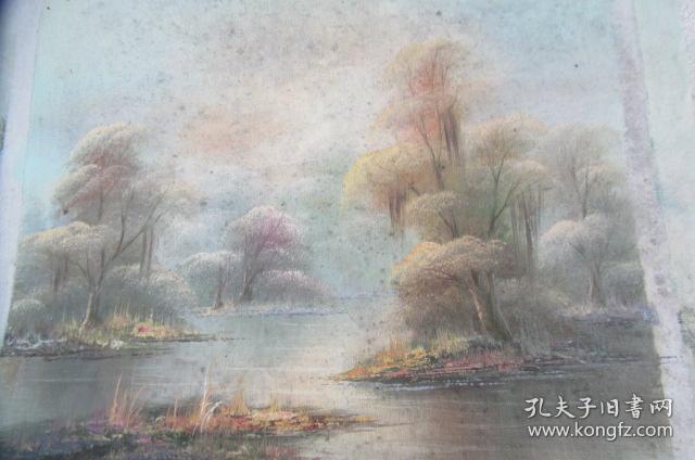手工画湖景油画一张18050533o