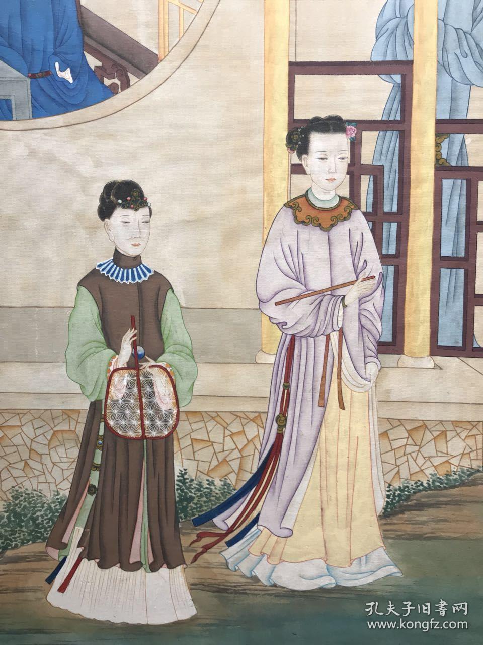 焦秉贞手绘老画,清代宫廷画家,绢本立轴,保存完好,品相及尺寸如图,包