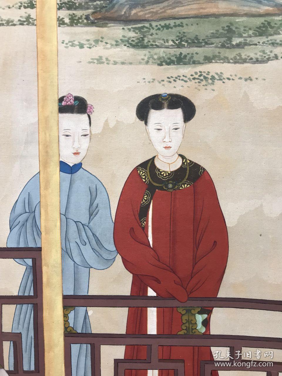 焦秉贞手绘老画,清代宫廷画家,绢本立轴,保存完好,品相及尺寸如图,包