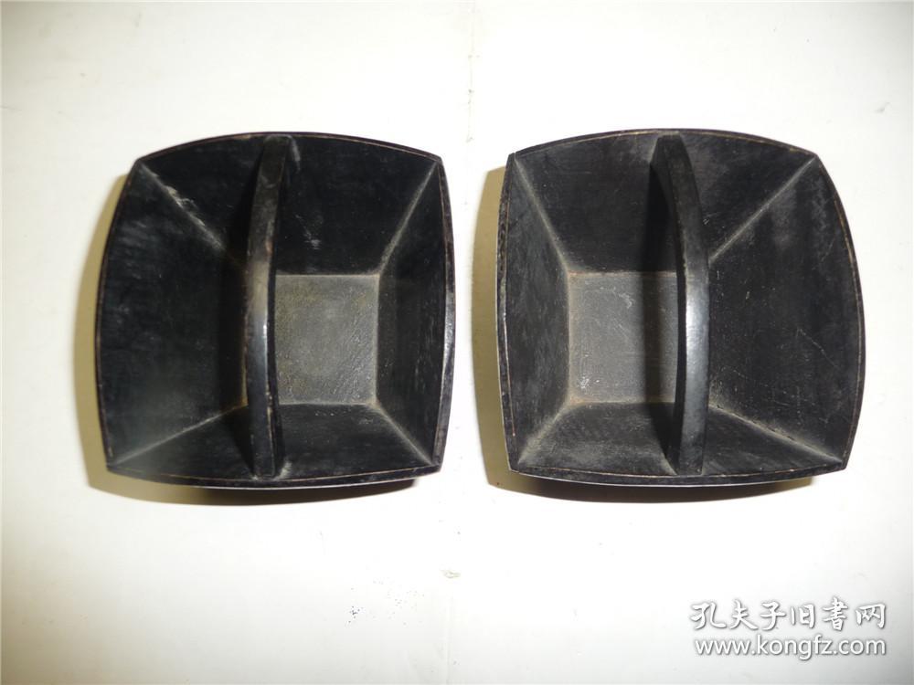 木四方升斗一对 四周帖骨片字 日进斗金