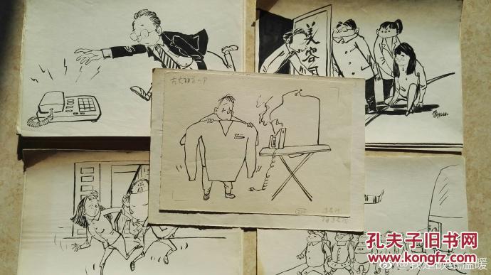 代友转让著名老漫画家九十年代中期漫画原稿毛笔十六开都发表过共计62