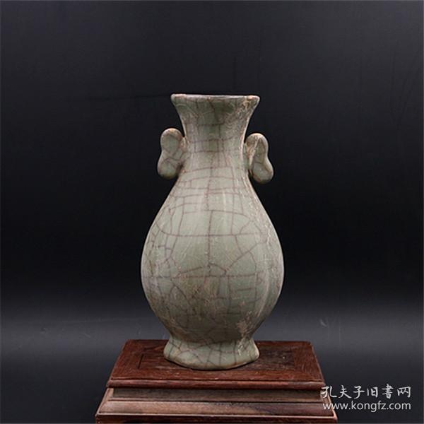 宋代官窑青釉双耳瓶做旧仿出土古瓷器古玩古董收藏品复古家居摆件