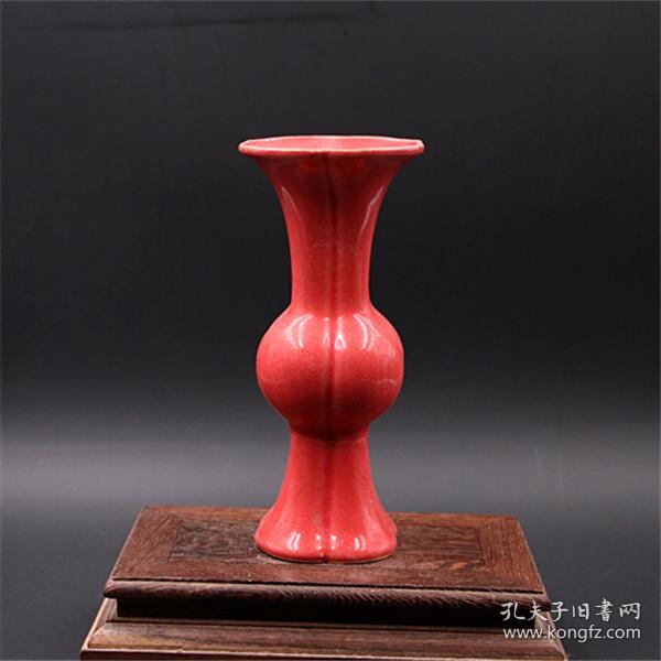 后周柴窑开片红釉花觚瓶仿古瓷器古玩古董旧货收藏家居办公装饰品